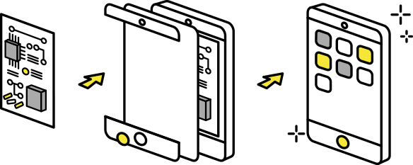 スマートフォンの開発工程イメージのイラスト