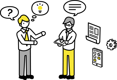 仕事中に技術的な質問を行なうエンジニアとその質問に回答するエンジニアのイラスト