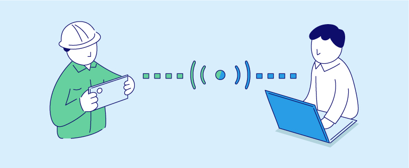 「現場にもリモートワークを導入できます。」マーカーレスARリアルタイム映像伝送システム「VistaFinder MX」のイメージイラスト